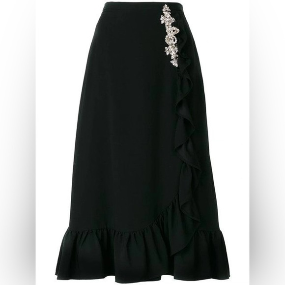 NWT! Christopher Kane Crystal Frill Mid-Length Skirt
